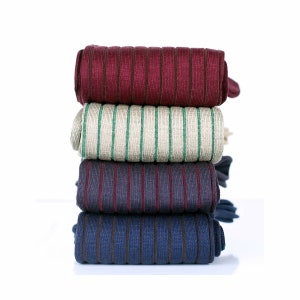 Dress Socks - 4 Pack Cotton Socks for Men - Shadow Stripe Pattern - Gift For Dad - Beige Socks - Over The Calf & Mid Calf Socks