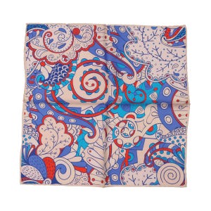 Sea Pattern Luxurious Silk Pocket Square with Hand-Rolled Edges - Digital Print Men&#39;s Fashion Accessory