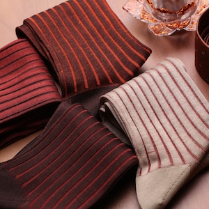 Mens Socks - Shadow Stripe - Gift For Dad - Gift for Husband - Over The Calf - Mid Calf - Brown Socks - Beige Socks