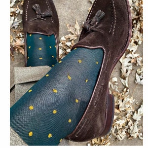 Dress Socks | Green Cotton Socks | Polka | Luxury Cotton Socks | Over The Calf | Mid Calf | Gift for Him | Men Dress Socks |