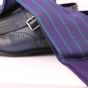 Mens Socks | Purple Cotton Socks | Shadow Striped Pattern | Over The Calf Socks | Mid Calf Socks | Gift For Dad | Gift For Husband |