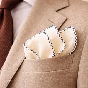 Linen Pocket Square with Hand-Rolled Edges: White Digital Print
