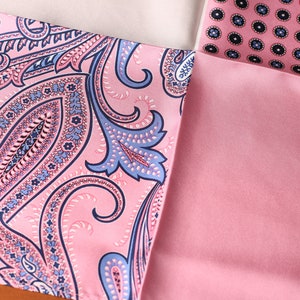 Luxurious Silk Pocket Square  Four Faced  - Digital Print Men&#39;s Fashion Accessory - Pink Pocket Sqaure- Paisley Pocket Square