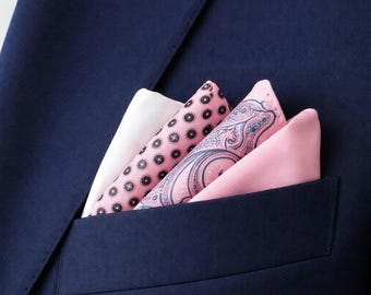 Pink Paisley Silk Pocket Square: Hand Rolled Edges