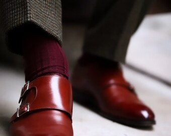 Socken | Bordeaux Baumwoll Socken | Gerippte Socken | Luxus Baumwollsocken | Über die Waden Socken | Herrensocken | Mid Wadensocken |