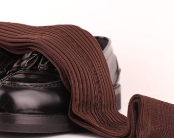 Men's Brown Cable Knit Cotton Dress Socks | Ribbed Texture Men's Brown Cable Knit Cotton Dress Socks | Ribbed Texture