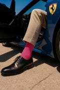 Men's Pink Shadow Stripe Cotton Dress Socks - Over The Calf
