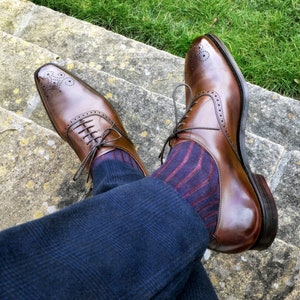 Navy Blue Cotton Socks |  Men Over The Calf | Shadow Stripe| Dress Socks | Gift for dad |Gift For Husband | Navy Blue Burgundy  |