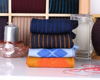 Mens Egyptian Cotton Dress Socks: Handmade Shadow Stripe Mid-Calf Socks