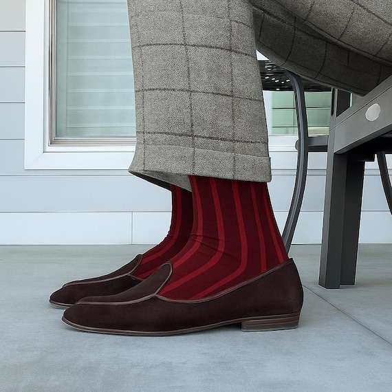 Mens Burgundy Dress Socks: Shadow Stripe Cotton Blend - Etsy Ireland