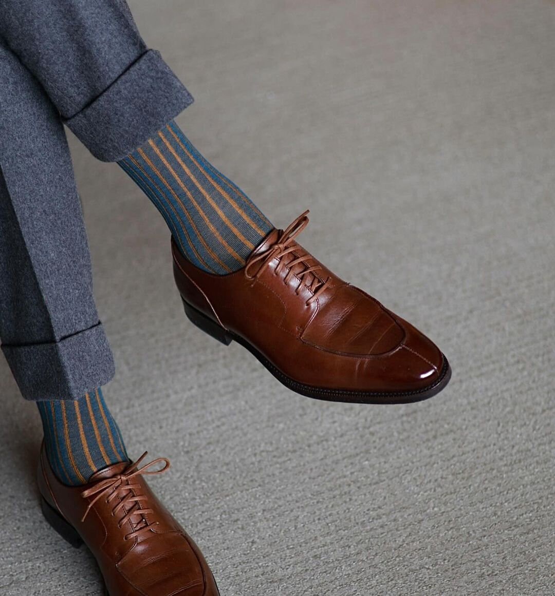 Men's Cotton Dress Socks: Petrolium Green Shadow Stripe
