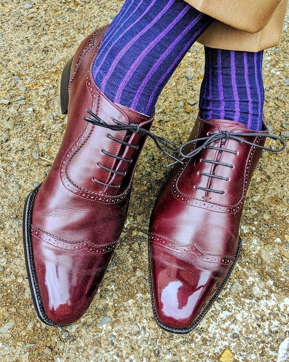 Navy Blue Mercerized Egyptian Cotton Dress Socks: Shadow Stripe