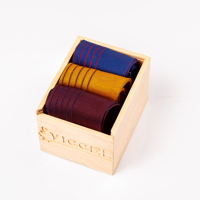 Burgundy Mustard Royal Blue Gift Box Set 3 Pairs Etsy