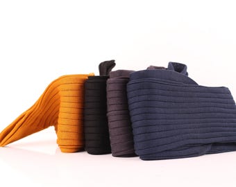Herrensocken - Gerippte Socken - Geschenk für Papa - Geschenk für Ehemann - Über den Wadensocken - Schwarze Socken - Blaue Baumwollsocken - 4er Pack