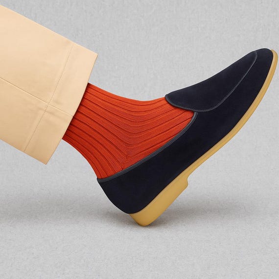 Mens Orange Ribbed Cotton Dress Socks: Mid/Over Calf Mens Orange Ribbed Cotton Dress Socks: Mid/Over Calf