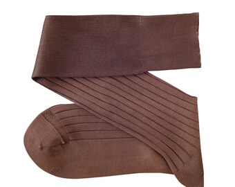 Brown Men Over The Calf & Mid Calf %100 Cotton Lisle Casual Dress Socks