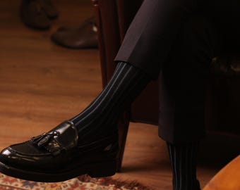 Luxury Black Egyptian Cotton Dress Socks for Men, Over the Calf Mid Calf, Premium Mens Socks, Wedding Business Socks