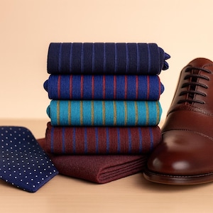 Calzini eleganti da uomo in cotone egiziano — Confezione da 4 calzini di lusso a metà polpaccio, cotone Giza, punta rimagliata a mano, regalo per lui