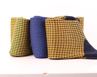 Herrensocken - Merino Wollsocken - Hahnentritt Socken - Geschenk für Papa - Geschenk für Mann - Blaue Socken - 3er Pack