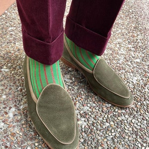 Mens Socks | Green Cotton Socks | Shadow Stripe | Over The Calf | Mid Calf Socks | Anniversary Gift | Gift For Dad |