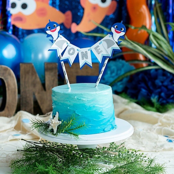 Shark First Birthday Cake Topper - Baby Shark Party Decorations