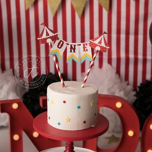 Circus 1st Birthday Cake Topper, Glitter Bunting