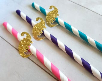 12 Dinosaur Straws, Pink Purple Teal Dinosaur Party, Girl Dinosaur Party, Girl Dinosaur Birthday, Dinosaur Baby Shower, Dinosaur Party Decor