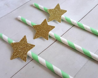 12 Star Paper Straws Twinkle Twinkle Little Star Decor Twinkle Star Mint Mint Gold Baby Shower Twinkle Twinkle Little Star Birthday