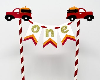 Pumpkin Truck Cake Topper Bunting: Red Truck Party Decor