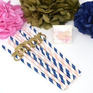 Navy and Blush Bridal Shower, Navy and Pink Bridal Shower, Navy Ring Straws, Pink Ring Straws, Engagement Ring Straws, Bridal Shower Straws