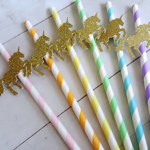 12 Pastel Rainbow Unicorn Decorations, Unicorn Straws, Pastel Unicorn Straws, Unicorn Birthday, Unicorn Party Decorations, Unicorn Shower