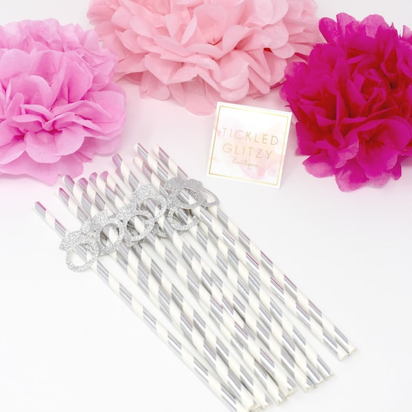 12 Silver Foil Straws Silver Engagement Ring Straws Silver Diamond Ring Straws Silver Bridal Shower Decor Wedding Straws Engagement Party