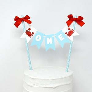 Crab First Birthday, Crab Cake Topper, Crab Birthday Decorations, Crab Smash Cake Topper, Summer 1st Birthday, Crab Bunting, One Cake Topper
