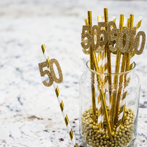 50th Birthday Decorations. 50th Anniversary Decorations. Golden Anniversary Decorations. 50th Birthday Straws. Cheers to 50 Years. Age Straw