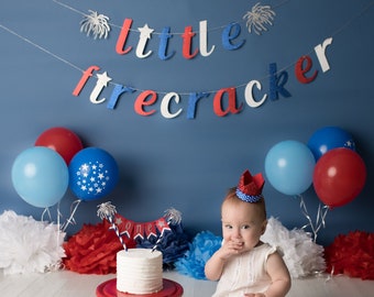 Little Firecracker Birthday Banner, 4th of July Cake Topper