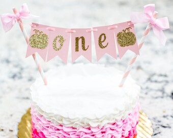 Pink and Gold Little Pumpkin 1st Birthday Cake Topper