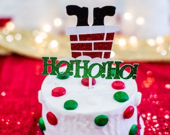 Christmas Cake Topper. Glitter Christmas Cake Topper. Christmas Party Decorations. Holiday Cake Topper. Holiday Party Decorations. Ho Ho Ho.