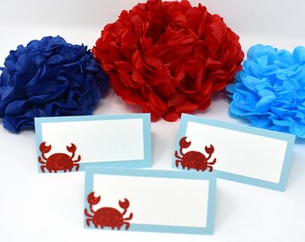 Crab Food Tents, Crab Place Cards, Crab Feast Decorations, Crab Party Decorations, Nautical Birthday Boy, Crab Boil Decorations, Crab Party