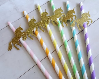 12 Pastel Rainbow Unicorn Decorations, Unicorn Straws, Pastel Unicorn Straws, Unicorn Birthday, Unicorn Party Decorations, Unicorn Shower