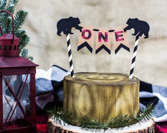 Lumberjack Bear First Birthday Cake Topper Bunting