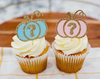 Pumpkin Gender Reveal Cupcake Toppers: Pink or Blue Decorations
