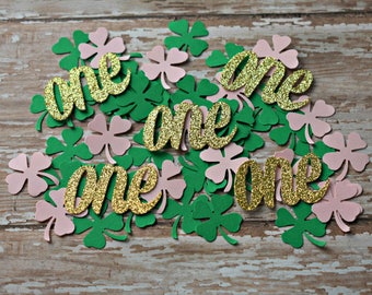 St. Patrick's Day First Birthday Confetti, Green, Pink, and Gold