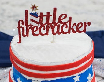 Little Firecracker Cake Topper, 4th July Birthday Party Decor