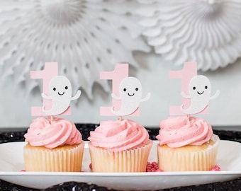 Ghost 1st Birthday Decorations. The Spooky One. Ghost Cupcake Toppers. Halloween 1st Birthday. Ghost First Birthday. Pink Halloween Party.