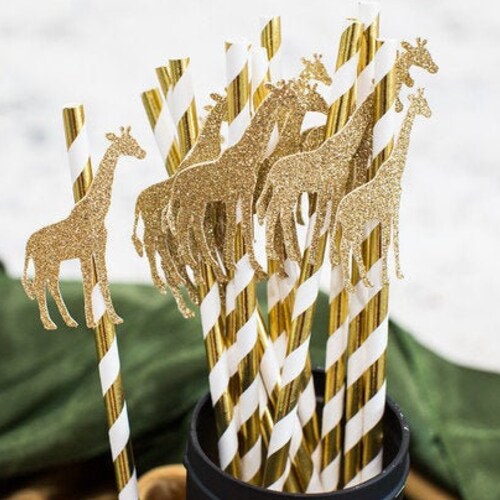 Giraffe Straws Giraffe Birthday Party Decorations Giraffe Etsy