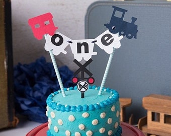 Train 1st Birthday Cake Topper, Choo Choo Party Bunting