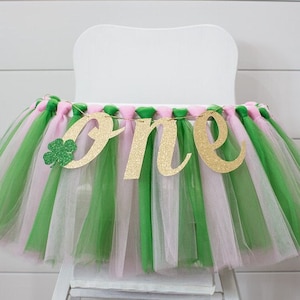 Lucky One High Chair Tutu. Lucky One First Birthday Decorations for Girl. St. Patrick's Day First Birthday. St Patrick's Day 1st Birthday.