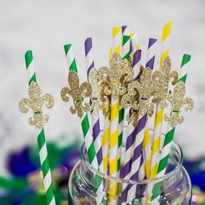 Mardi Gras Straws. Mardi Gras Party Decorations. Mardi Gras Birthday. Mardi Gras Party Straws. NOLA Party Decorations. NOLA Wedding Decor.
