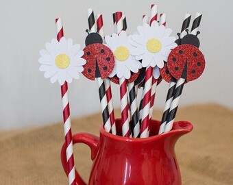 Ladybug Party Decorations. Ladybug Birthday. Ladybug Baby Shower. Ladybug Straws. Ladybug Party Decor. Little Lady Decorations. Daisy Straws