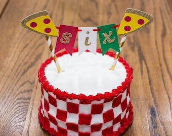Pizza Birthday Cake Topper, Glitter Party Decorations